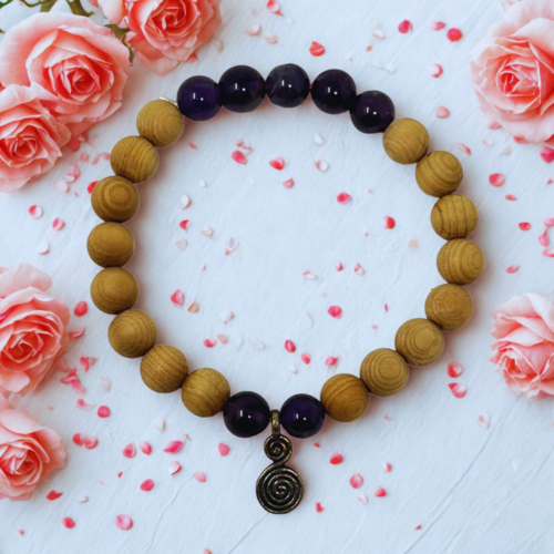 Cedarwood with gemstone bracelets with charm - 8mm