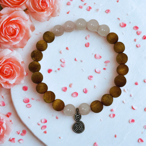 Cedarwood with gemstone bracelets with charm- 6mm