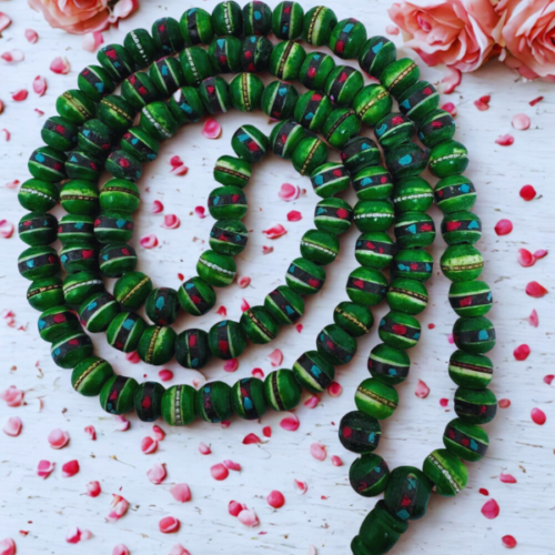 Yak Bone Mala with Turquoise, Coral & Copper Inlay